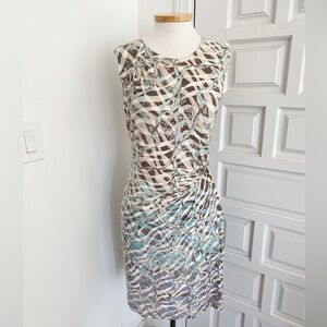 Nic + Zoe Dress Cream Brown Blue Green Design Size Petite Small